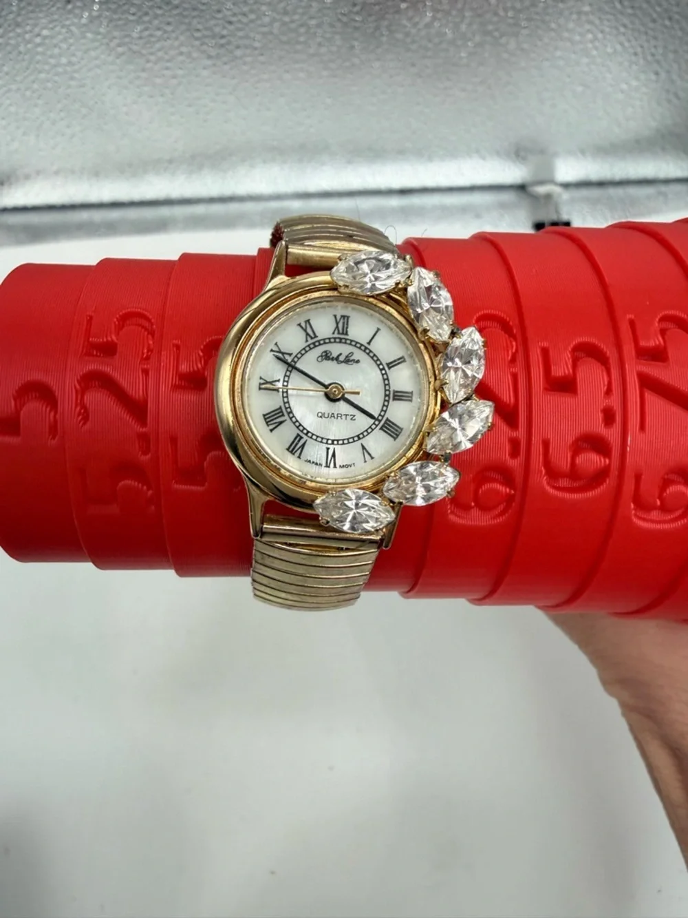 Park lane cocktail vintage glam gold tone Roman numerals rhinestone bezel